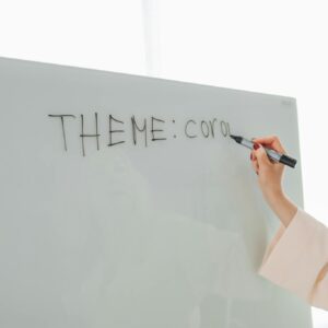 Persona che scrive su una lavagna bianca