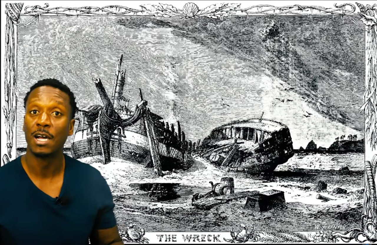 The Wreck - Robinson Crusoe shipwreck illustration
