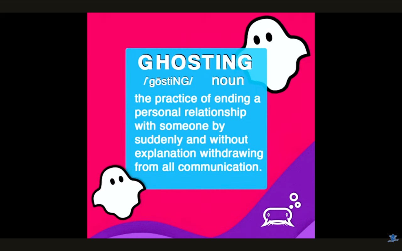 Ghosting definition - the practice of ending a relationship by suddenly withdrawing from communication
