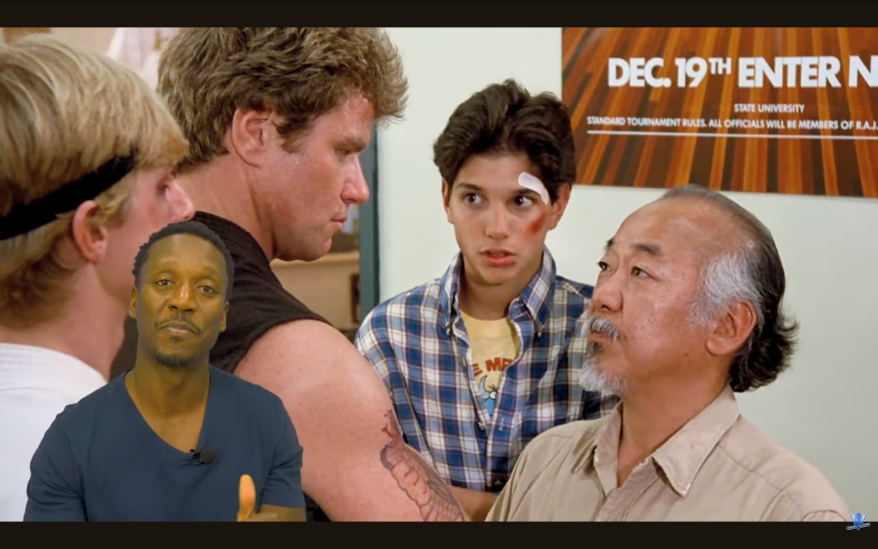 Mr. Miyagi confronts Kreese and Cobra Kai
