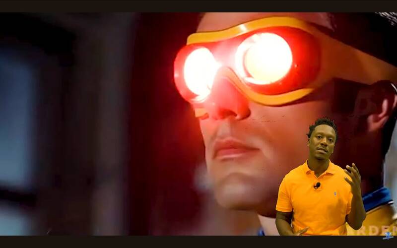 Cyclops with red visor glasses