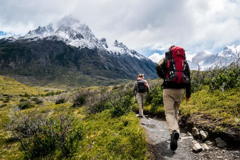 Mountain hiking trail through scenic outdoor landscape