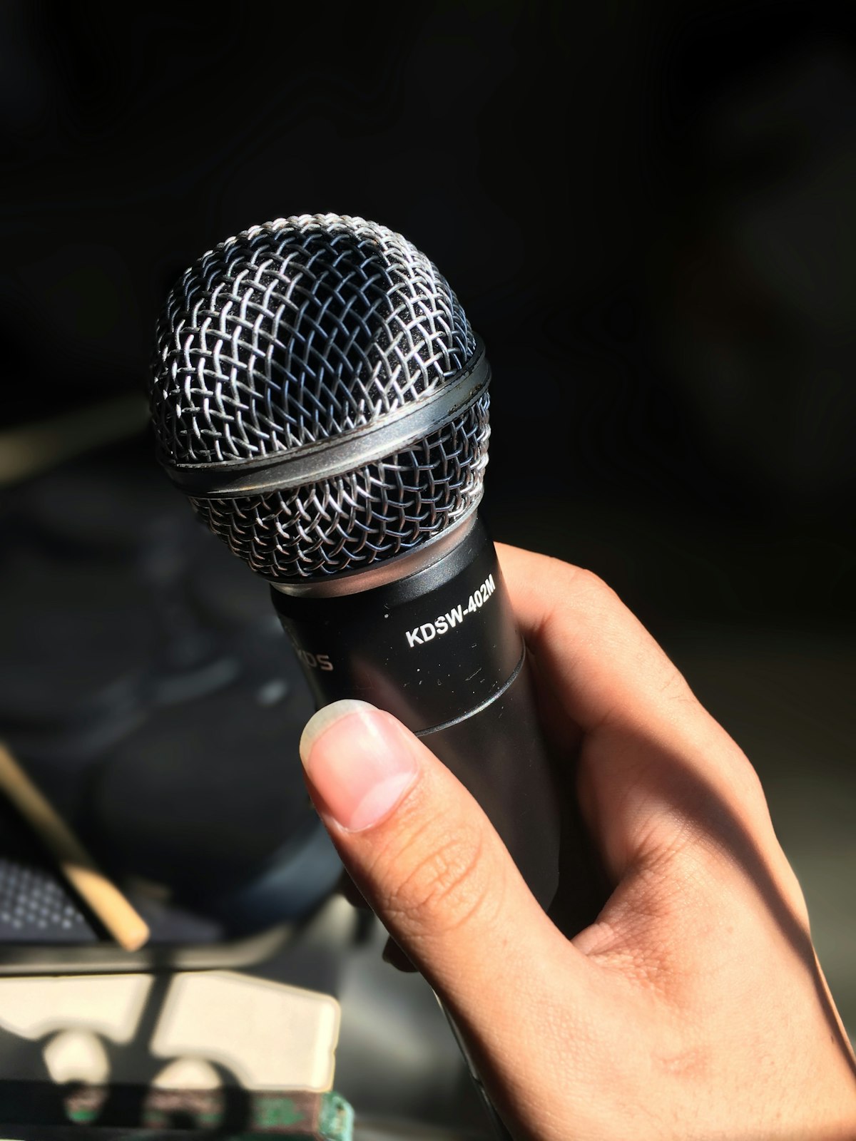 Close-up of a microphone used for pronunciation recording exercises