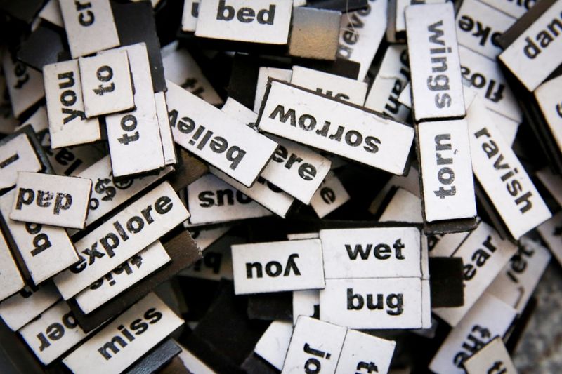 Word cards arranged for an adult ESL vocabulary game
