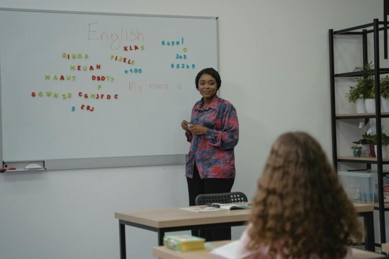 ESL classroom discussion led by teacher with students engaged