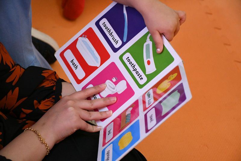 ESL teacher using flashcards for a teen vocabulary review game