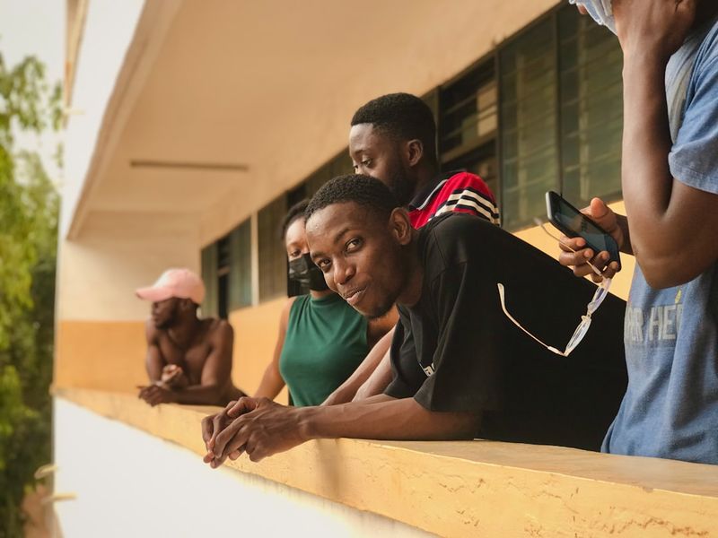 International students on campus through an exchange program