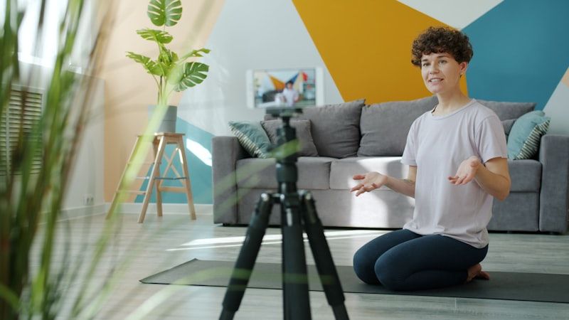 Teacher recording a flipped classroom video lesson at home