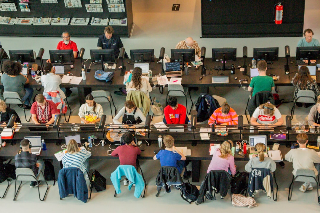 people working and studying in the library