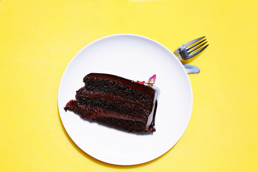 A slice of chocolate cake on a plate — a piece of cake