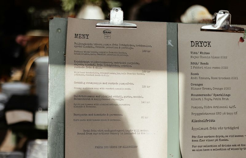 A real restaurant menu used as authentic realia in an English lesson