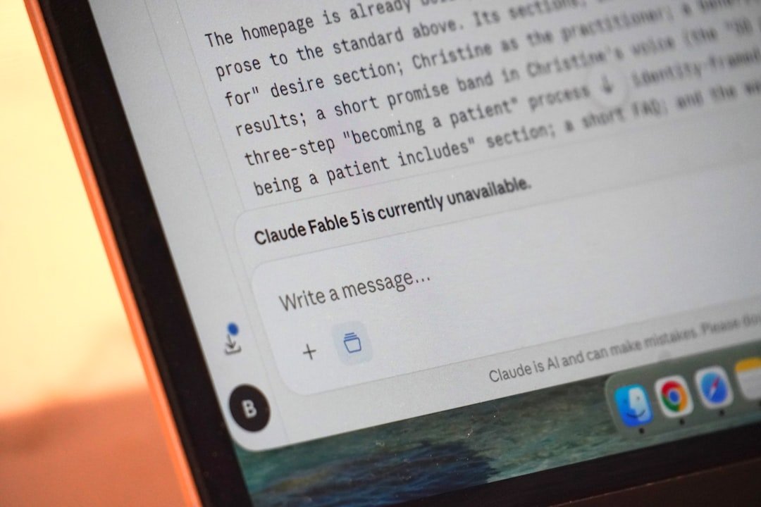 A close-up of a laptop screen showing the Claude AI chat interface mid-conversation, with a block of generated content visibl
