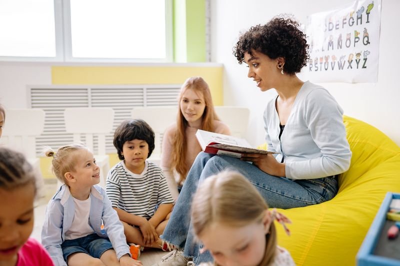 ESL students in a storytelling circle activity