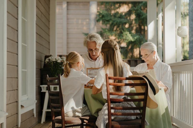 Grandparents with grandchildren showing family bonds and blood relation idioms