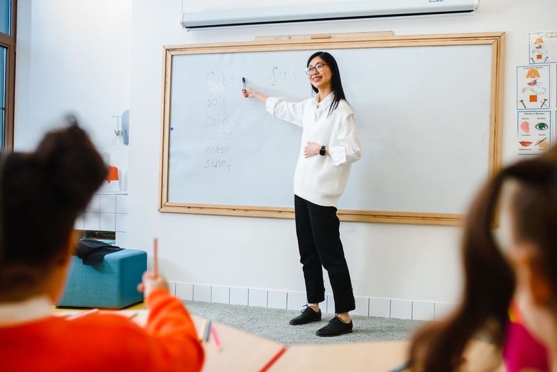 Teacher modeling question tag intonation patterns for students