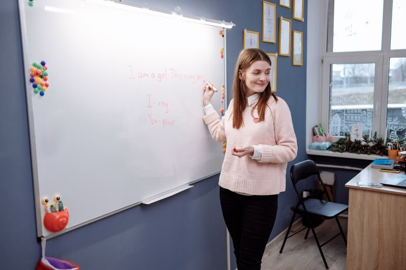 ESL teacher using observation checklist formative assessment during class activity