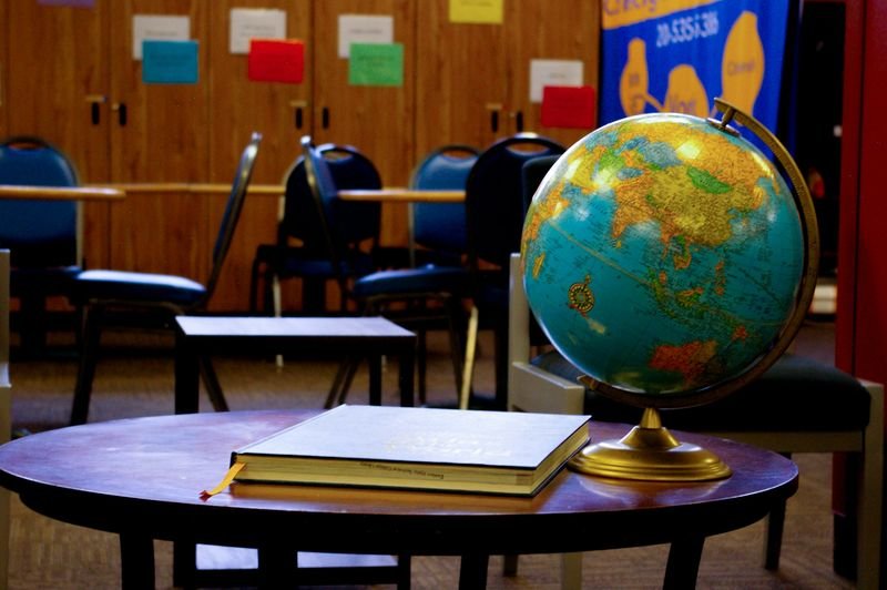 globe on a table in an international ESL classroom