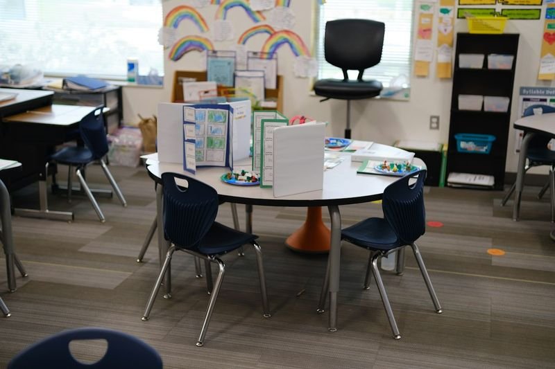 ESL classroom table set up with choice board stations for differentiated activities