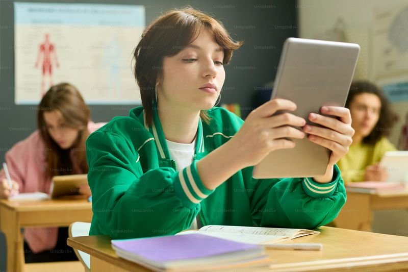 ESL student completing a self-paced Kahoot assignment on a tablet